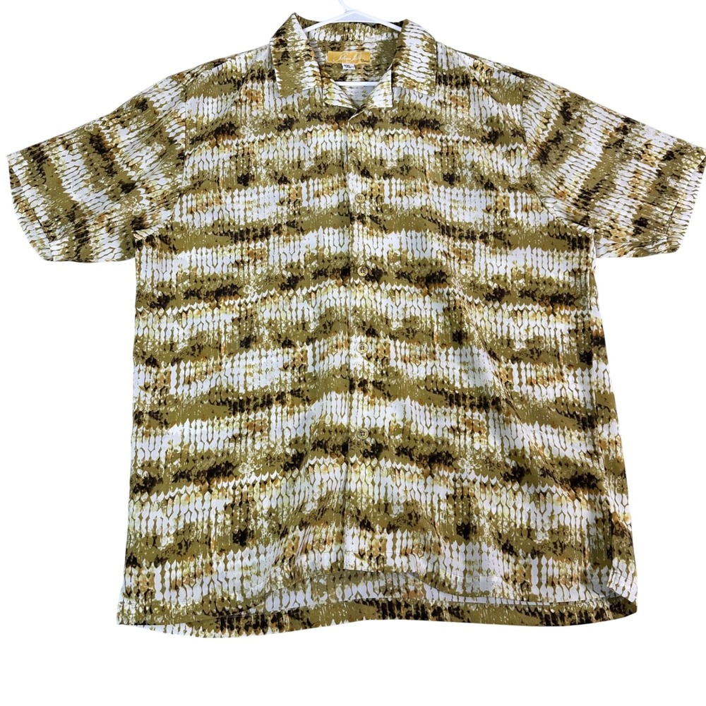 Silver‎ Silk Casual Mens XXL Short Sleeve Button Down Shirt Abstract Print Green
